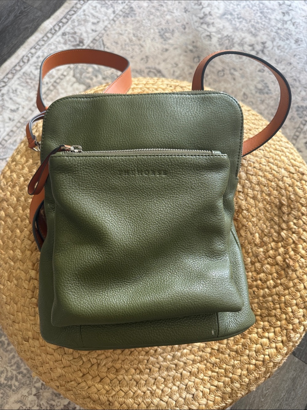 The Horse Olive Green Leather Backpack with Tan Straps